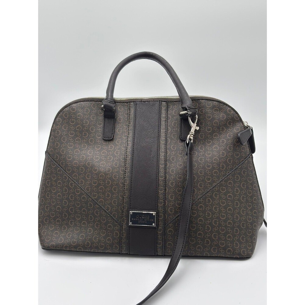 GUESS Brown Monogram Dome Satchel Handbag FF630607 Shoulder Strap Y2K